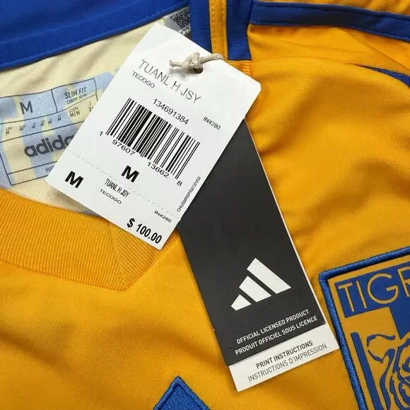 Men's Adidas UNAL Tigres Yellow color Jersey Shirt M Slim Fit